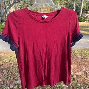 Crown & Ivy Red Tee with Navy Accents